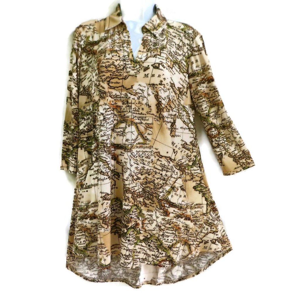 Attitudes by Renee Tunic Europe Map Pockets Stretc